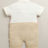 Beige & Pink Boys Half Sleeves Party Wear Romper With Attached Tie