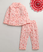 Bumzee Peach Graphic Print Nightsuit, Full Sleeves, 100% Cotton (Style Peb11177)
