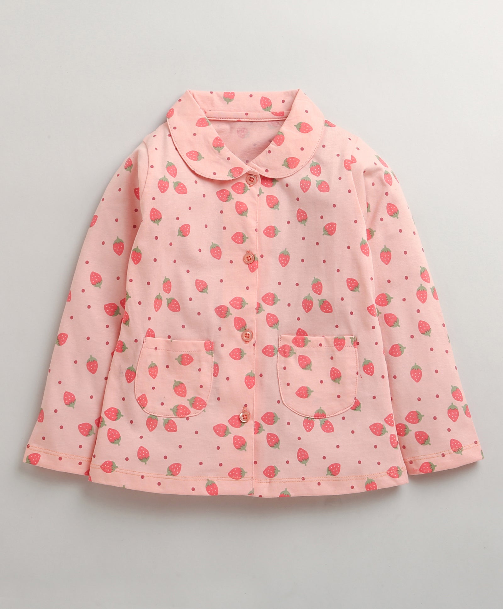 Peach Girls Full Sleeves Cotton Night Suit