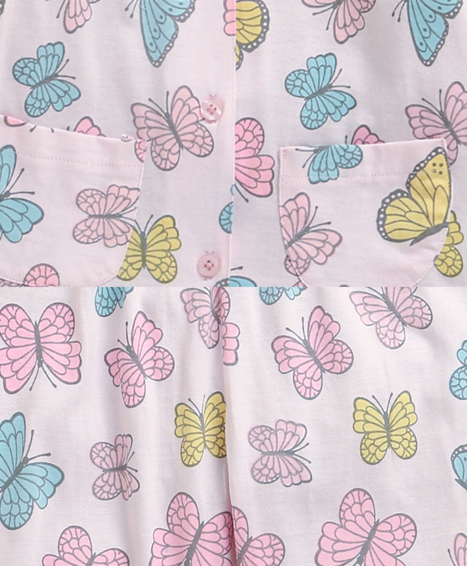 Pink Girls Full Sleeves Cotton Night Suit