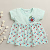 Aqua Blue Girls Cap Sleeves Cotton Knee Length Frock