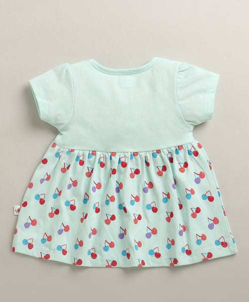 Aqua Blue Girls Cap Sleeves Cotton Knee Length Frock