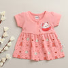 Peach Girls Cap Sleeves Cotton Knee Length Frock