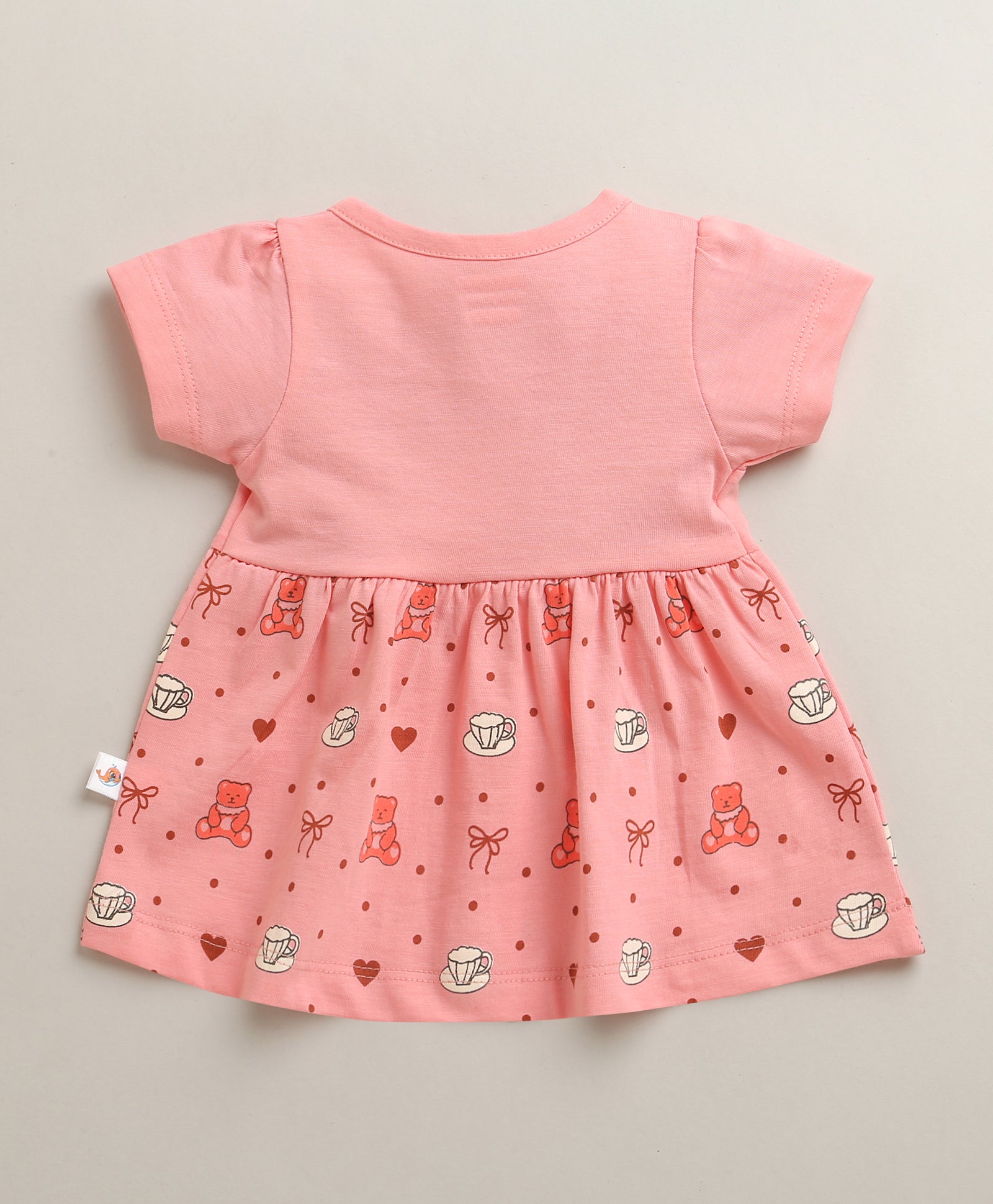 Peach Girls Cap Sleeves Cotton Knee Length Frock