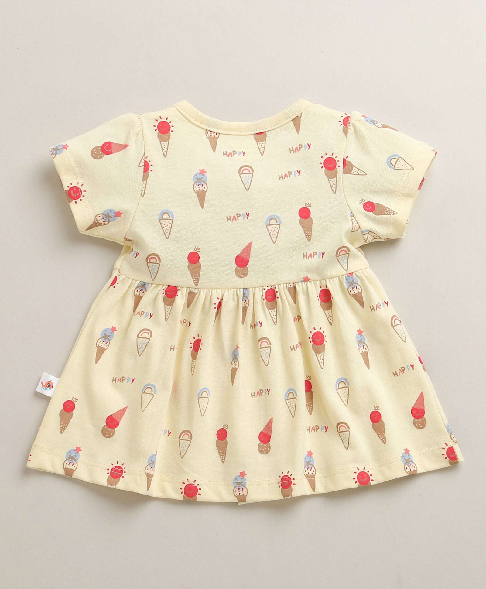 Girls 100% Cotton Icecream Frock - Cream