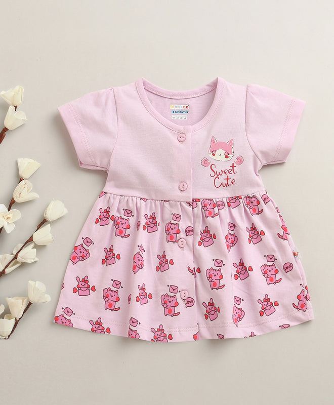 Lilac Girls Cap Sleeves Cotton Knee Length Frock