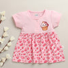 Pink Girls Cap Sleeves Cotton Knee Length Frock