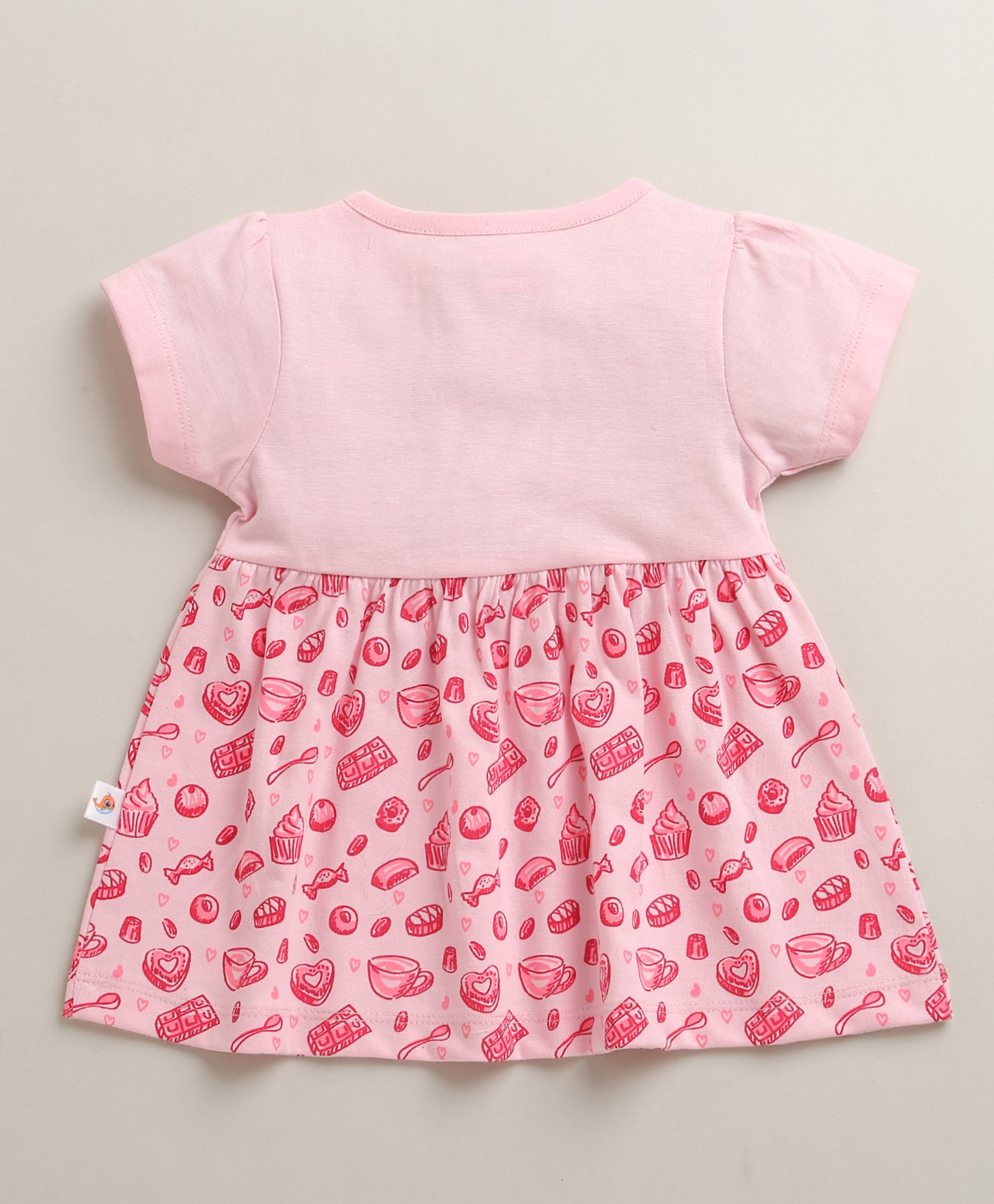 Pink Girls Cap Sleeves Cotton Knee Length Frock
