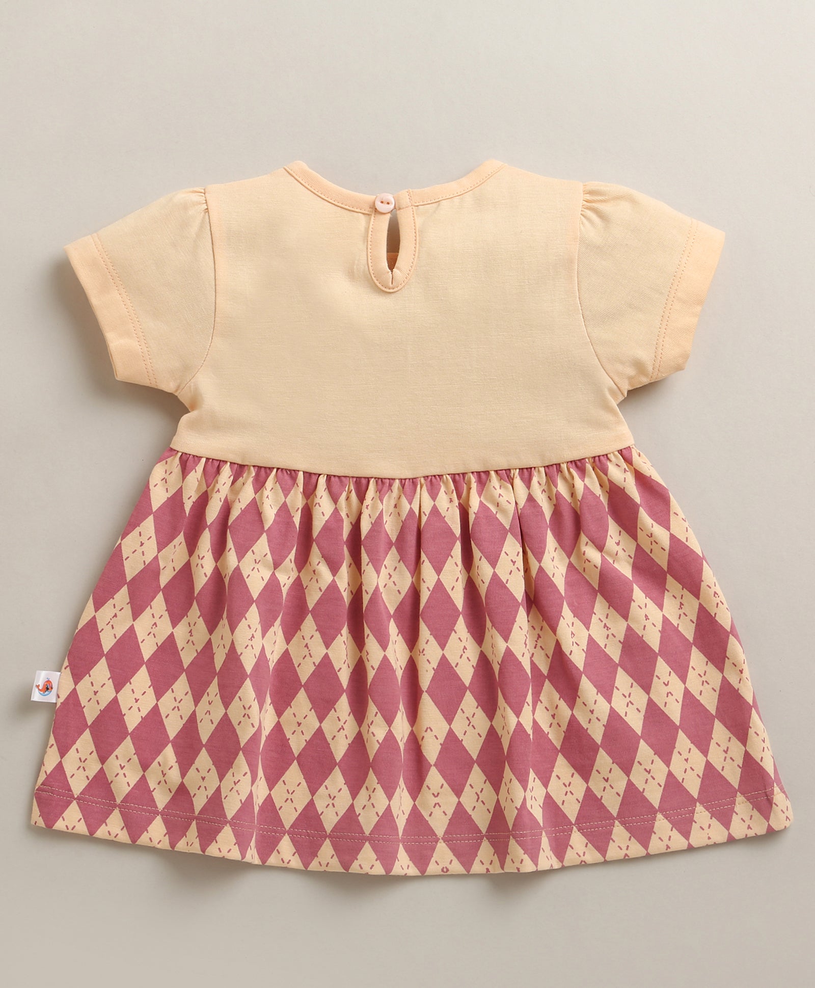 Peach Girls Cap Sleeves Cotton Knee Length Frock