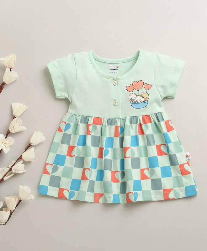 Mint Green Girls Cap Sleeves Cotton Knee Length Frock