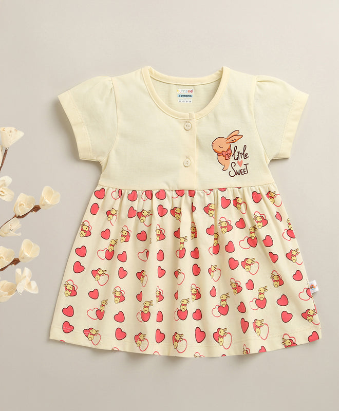 Cream Girls Cap Sleeves Cotton Knee Length Frock