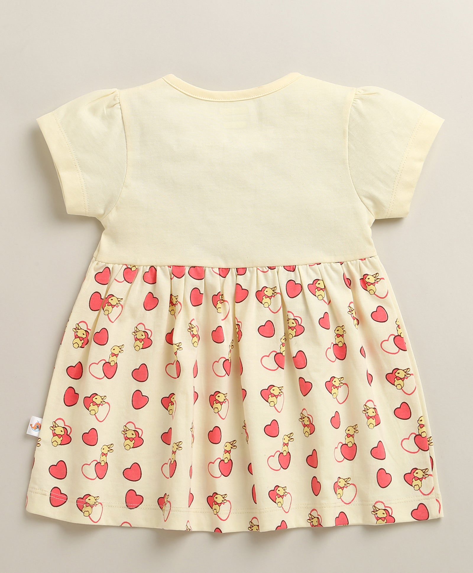 Cream Girls Cap Sleeves Cotton Knee Length Frock