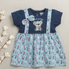 BUMZEE Sky Blue & Navy Girls Cap Sleeves Cotton Knee Length Frock