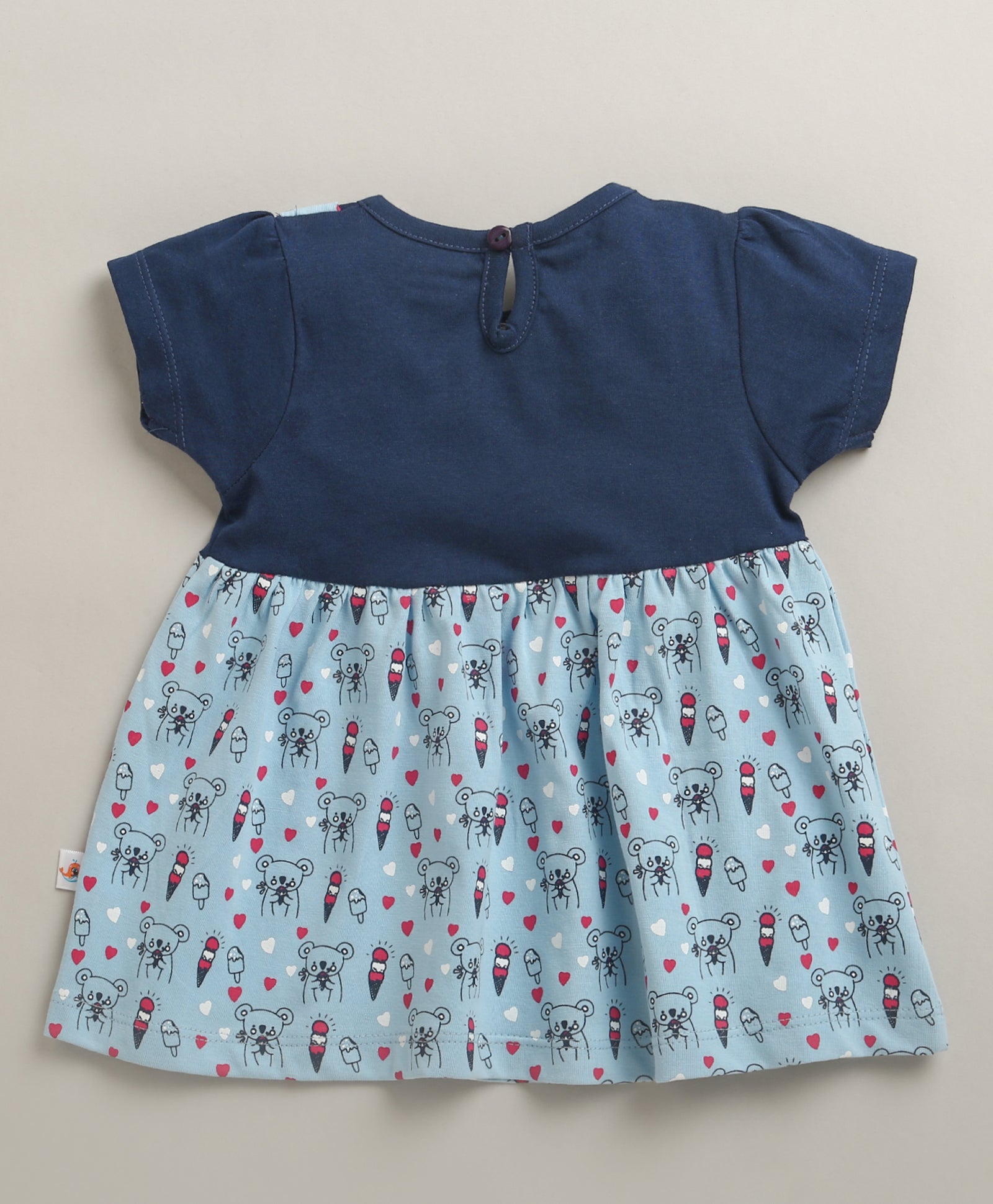 BUMZEE Sky Blue & Navy Girls Cap Sleeves Cotton Knee Length Frock