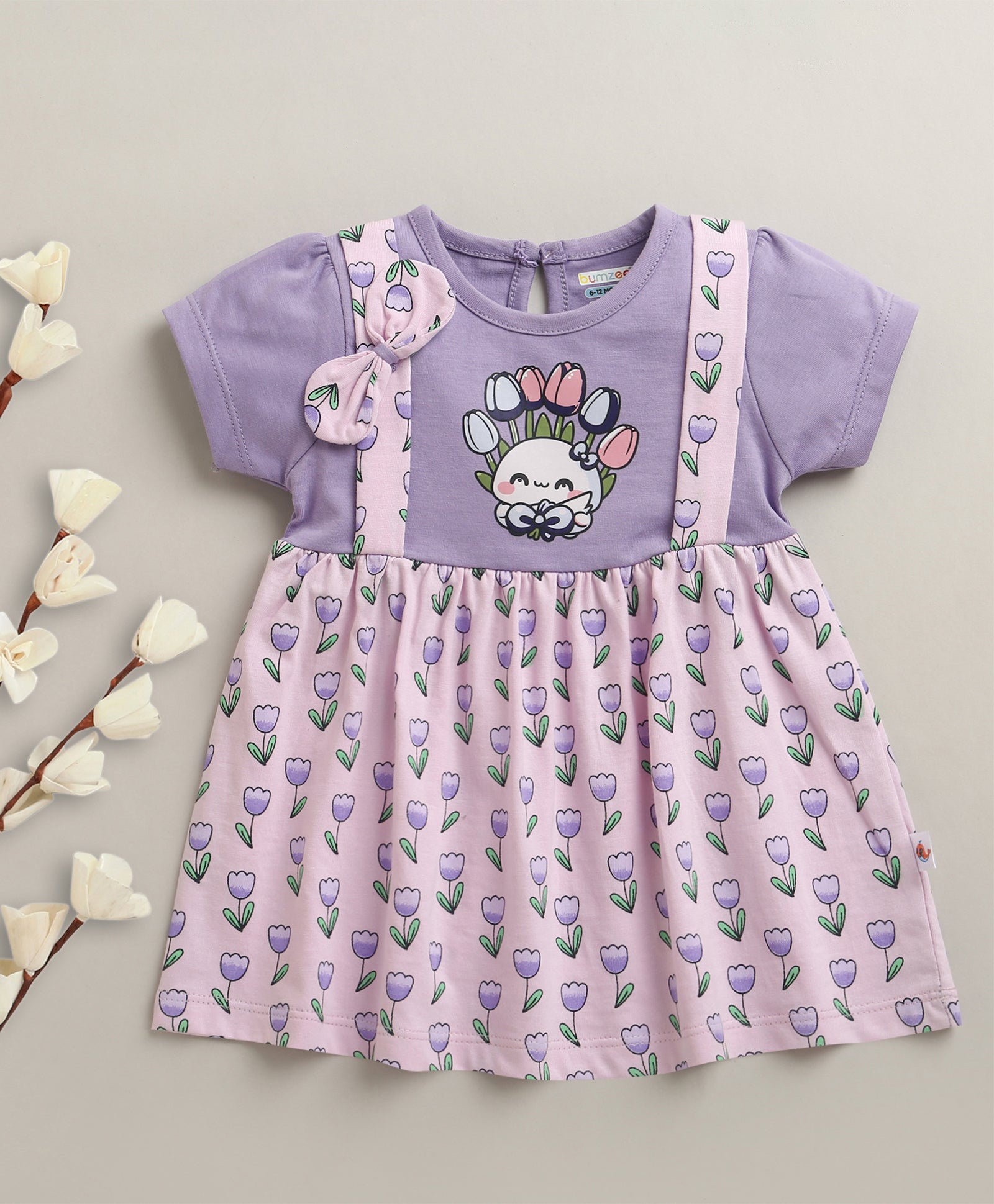 Lilac & Lavender Girls Cap Sleeves Cotton Knee Length Frock