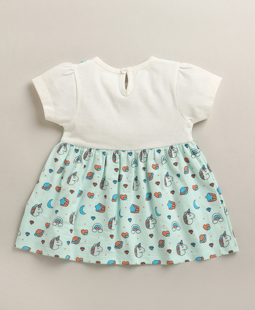 Aqua Blue Animal Print Frock, Cap Sleeves