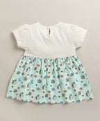 Aqua Blue Animal Print Frock, Cap Sleeves