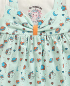 Aqua Blue Animal Print Frock, Cap Sleeves