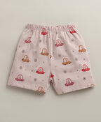 Bumzee Dusty Pink Graphic Print Jabla & Short Set, Half Sleeves, 100% Cotton