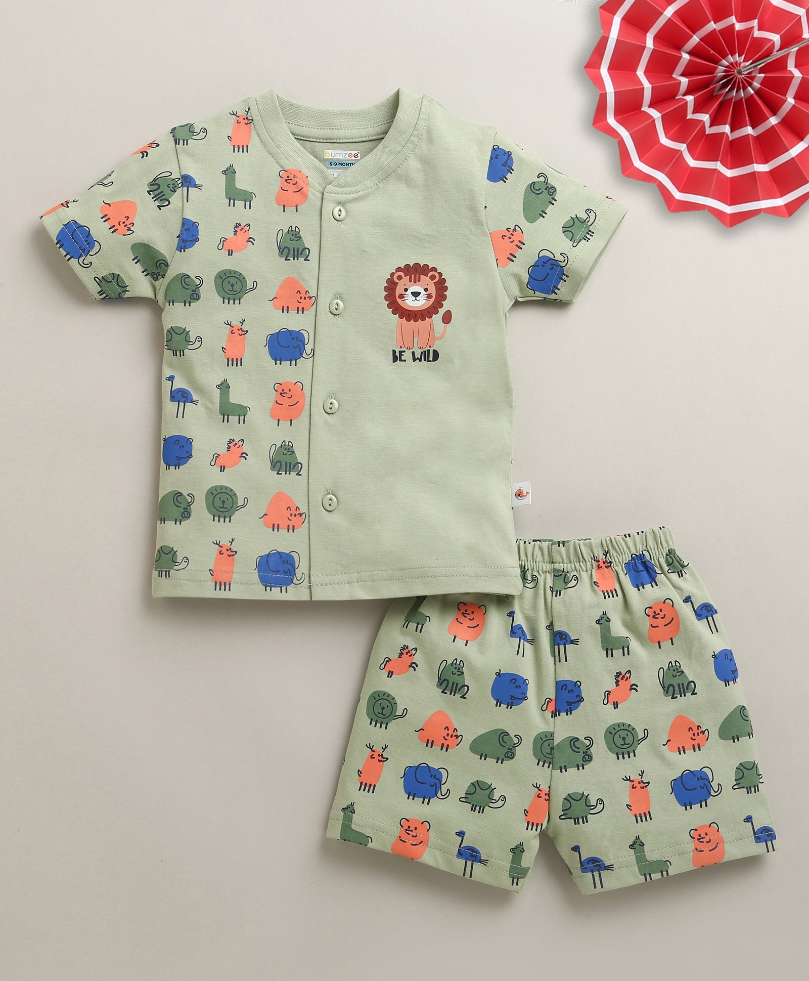 BUMZEE Green Baby Boys Half Sleeves Jabla & Short Set