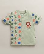 Bumzee Green Animal Print Jabla & Short Set, Half Sleeves, 100% Cotton (Style Peb11194)