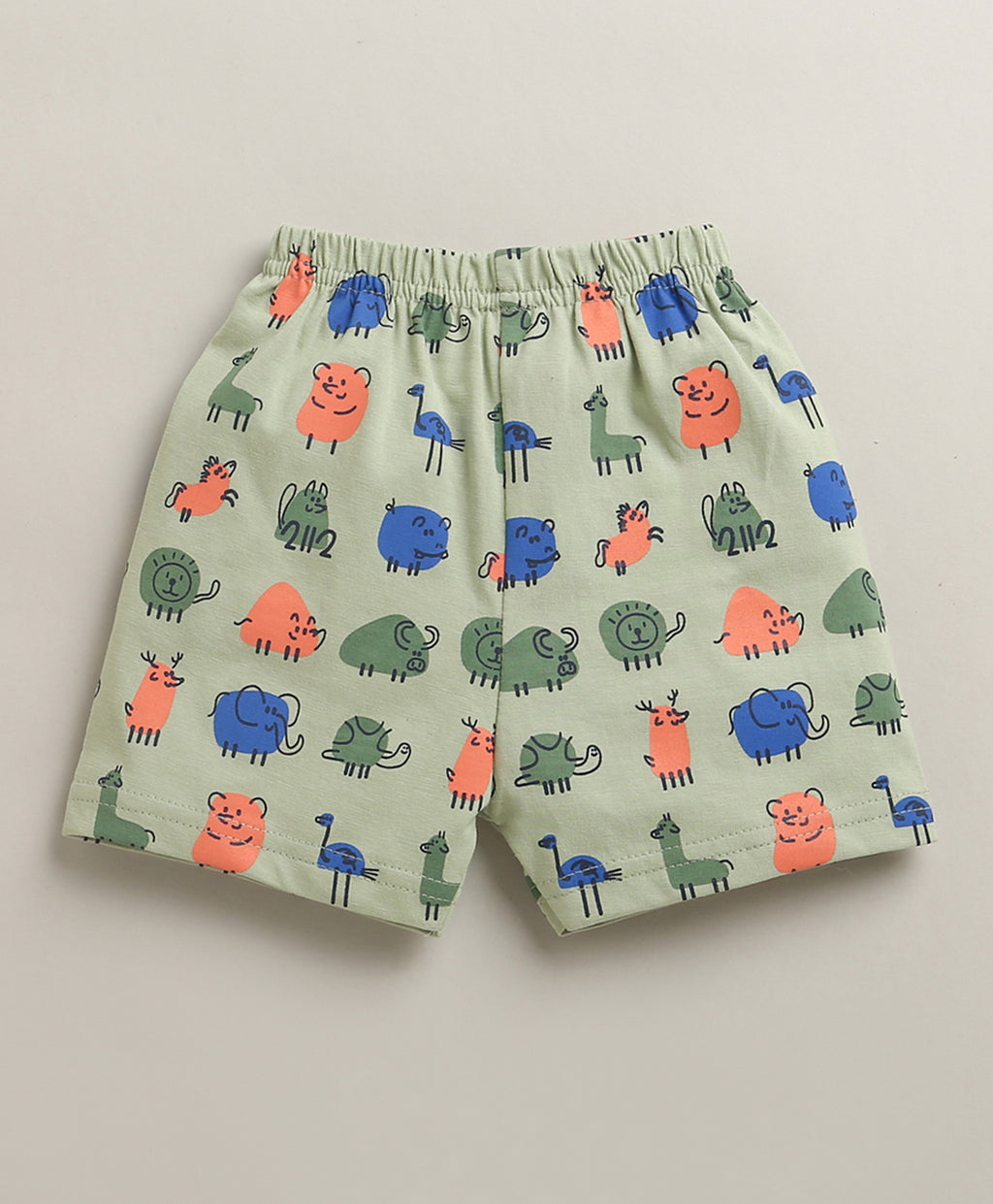 Bumzee Green Animal Print Jabla & Short Set, Half Sleeves, 100% Cotton (Style Peb11194)