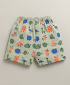 Bumzee Green Animal Print Jabla & Short Set, Half Sleeves, 100% Cotton (Style Peb11194)