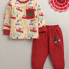 Peach & Red Boys Full Sleeves Cotton T-Shirt & Pyjama Set