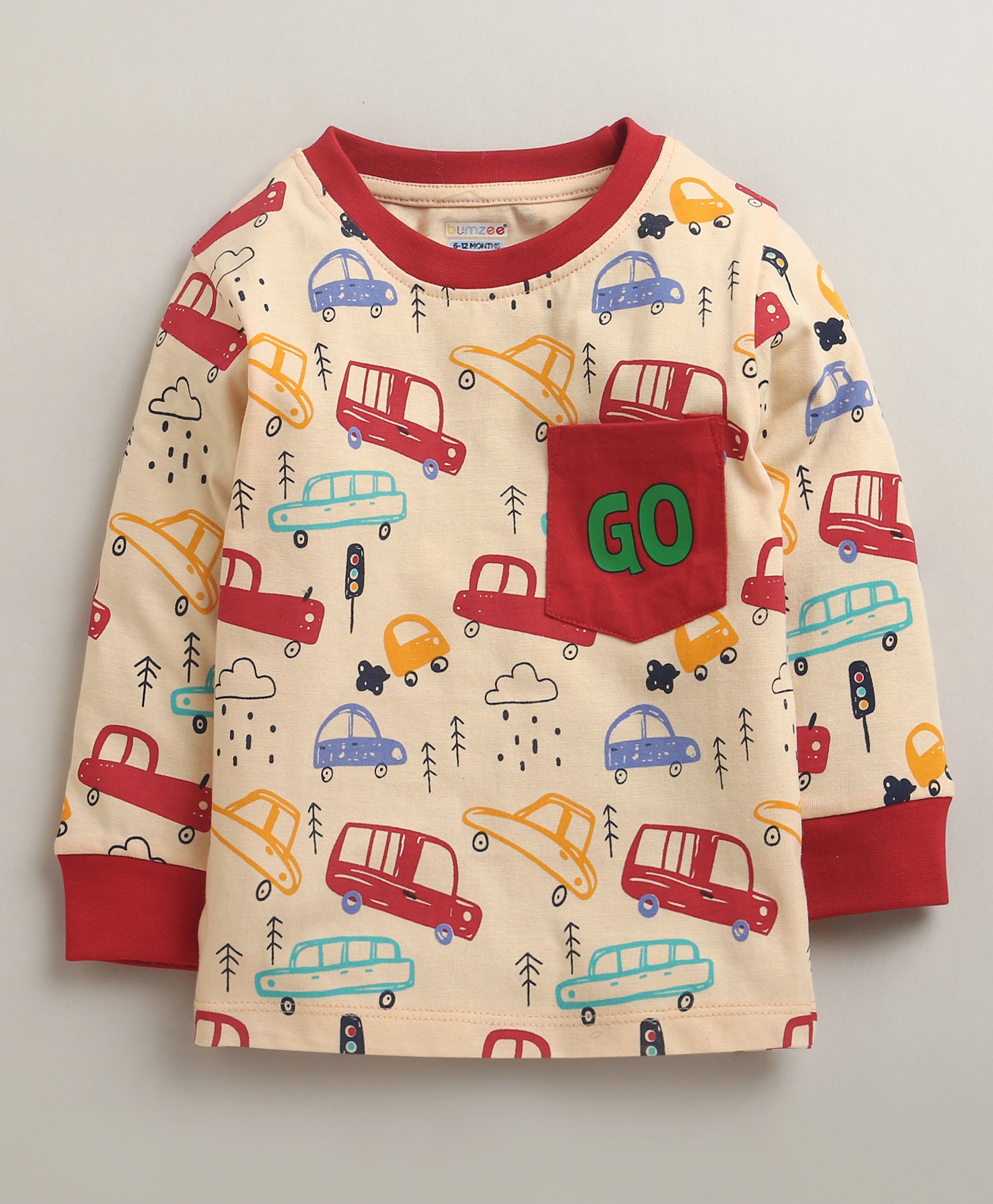 Peach & Red Boys Full Sleeves Cotton T-Shirt & Pyjama Set