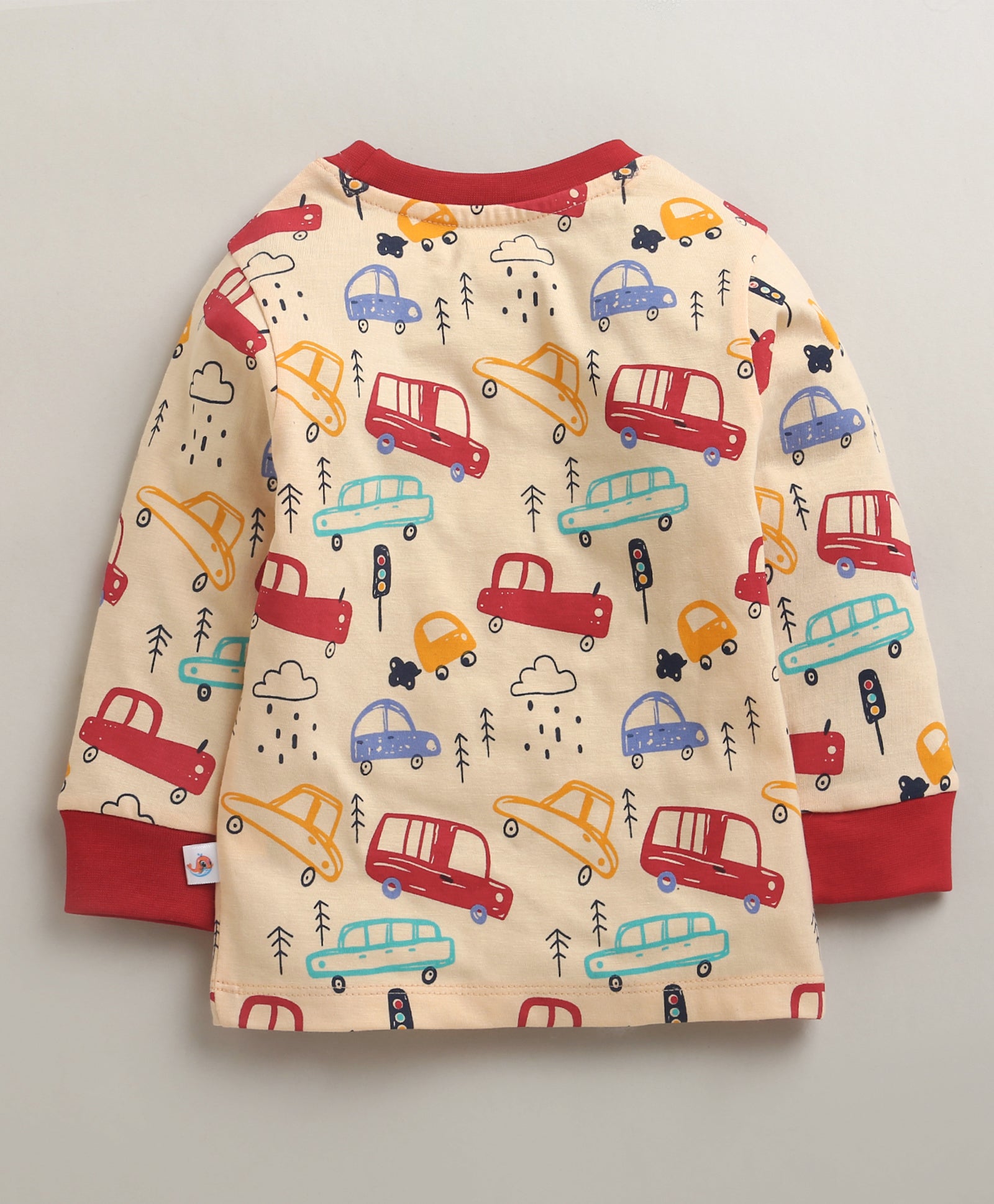 Peach & Red Boys Full Sleeves Cotton T-Shirt & Pyjama Set