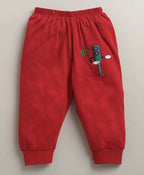 Bumzee Peach & Red Graphic Print T-Shirt & Pyjama Set, Full Sleeves, 100% Cotton