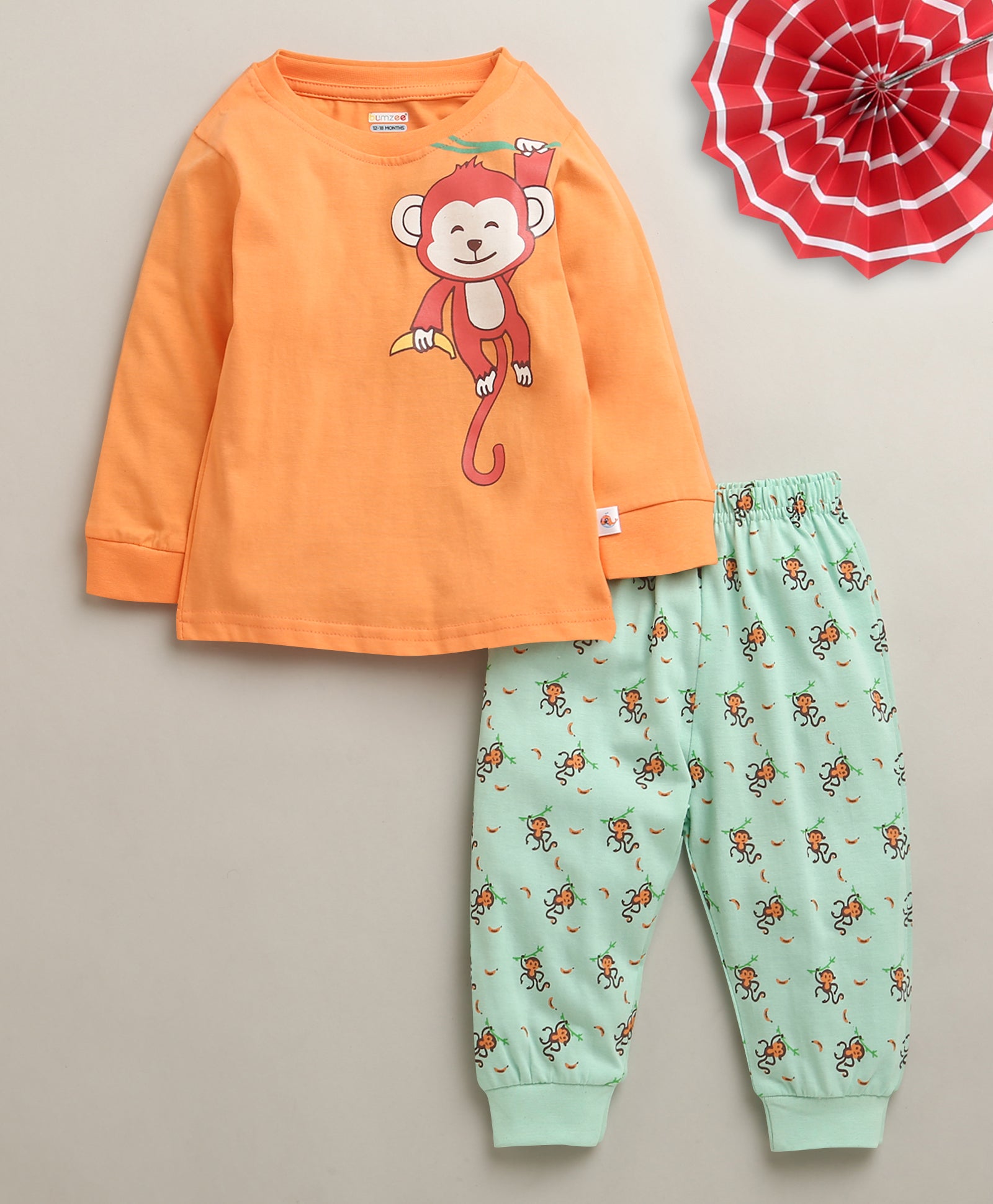 Orange & Mint Boys Full Sleeves Cotton T-Shirt & Pyjama Set