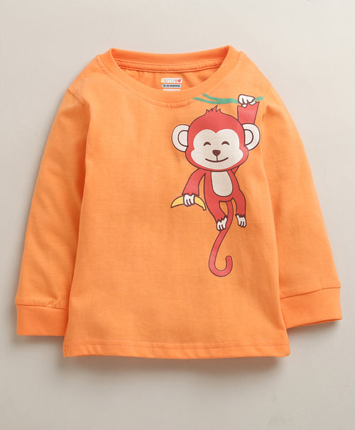 Boys 100% Cotton Monkey Print T-Shirt & Pyjama Set - Orange & Mint