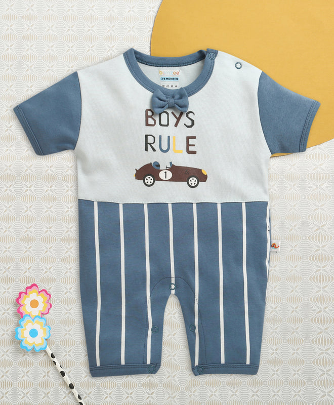 Blue Boys Half Sleeves Thigh Length Romper