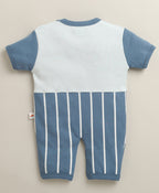 Bumzee Blue Striped Romper, Half Sleeves, 100% Cotton