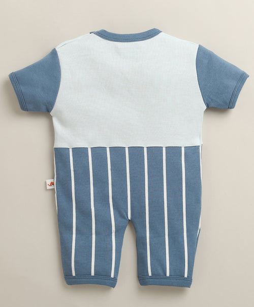 Blue Boys Half Sleeves Thigh Length Romper