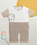 Bumzee Brown & White Striped Romper, Half Sleeves, 100% Cotton