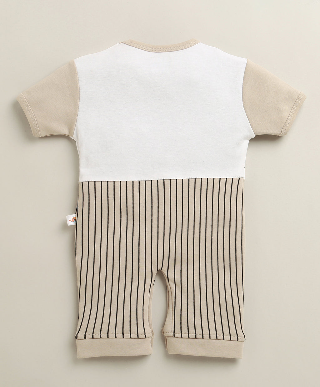 Bumzee Brown & White Striped Romper, Half Sleeves, 100% Cotton