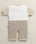 Bumzee Brown & White Striped Romper, Half Sleeves, 100% Cotton