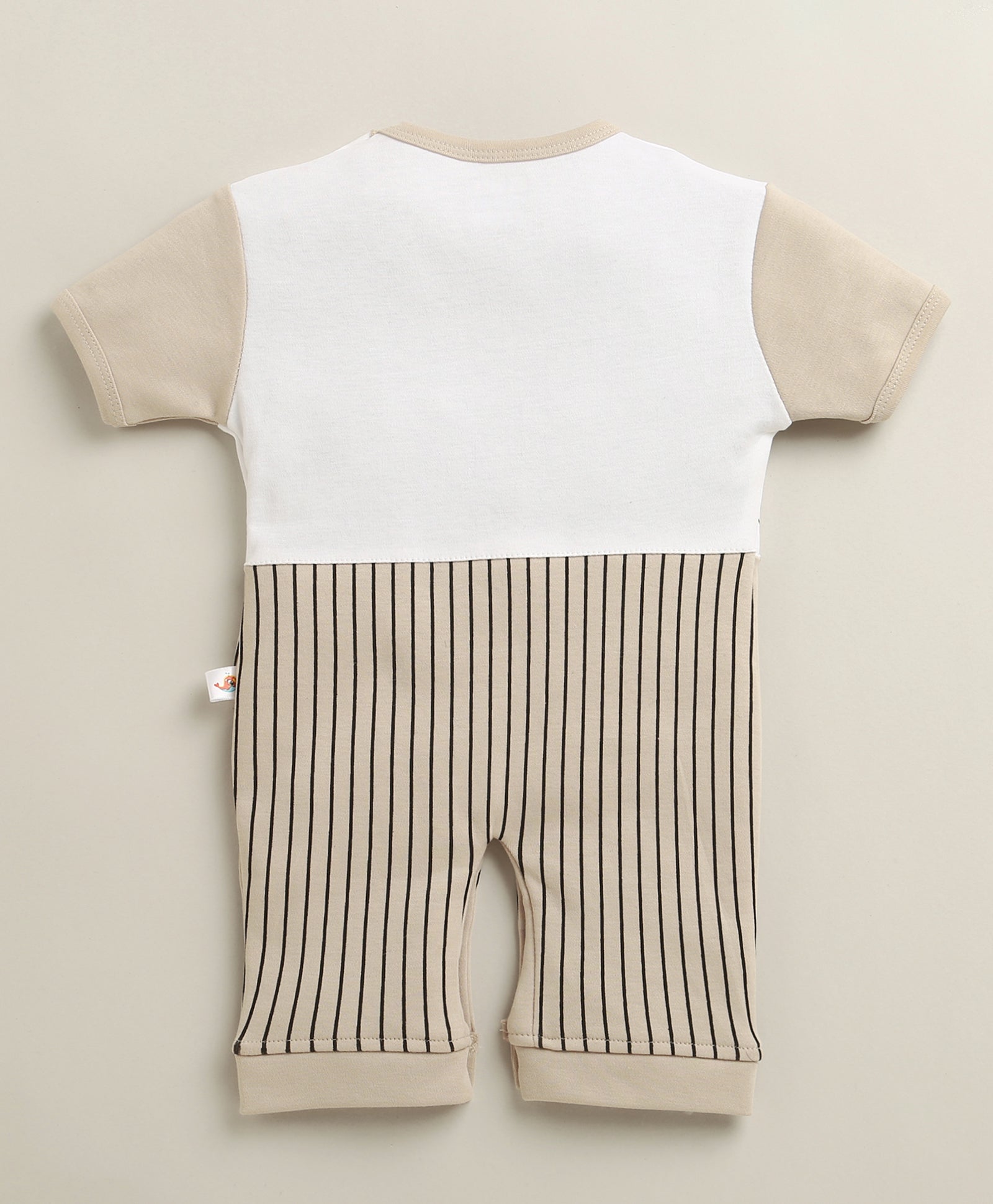 Brown & White Boys Half Sleeves Thigh Length Romper