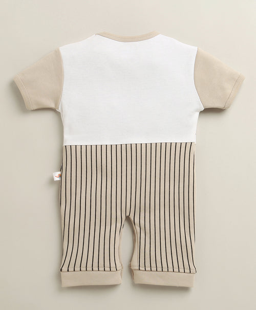Brown & White Boys Half Sleeves Thigh Length Romper