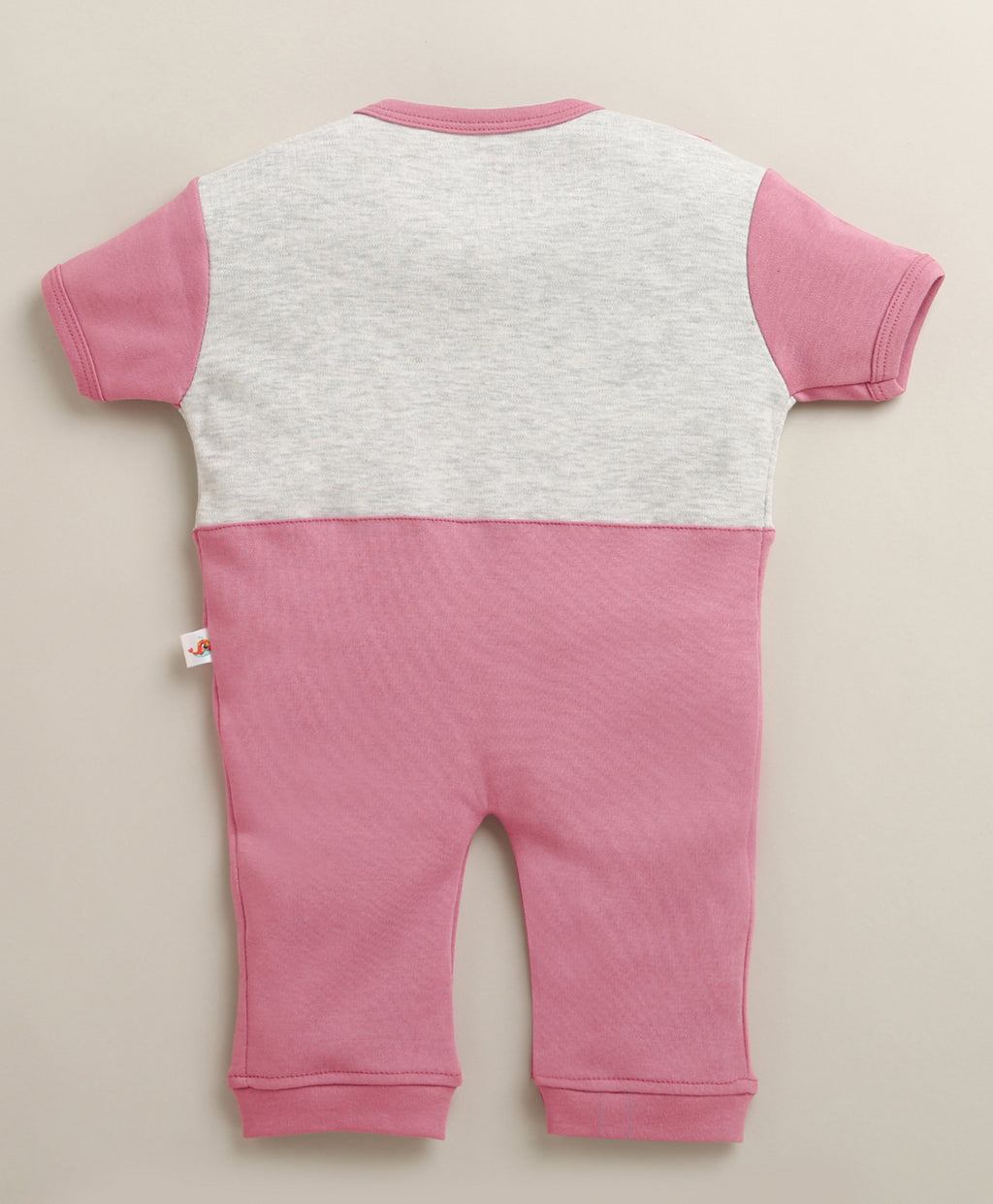 Bumzee Onion Pink & Grey Romper, Half Sleeves, 100% Cotton