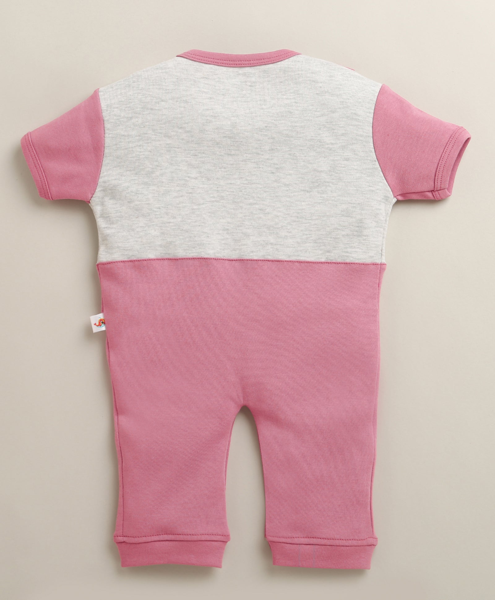 Onion Pink & Grey Girls Half Sleeves Thigh Length Romper