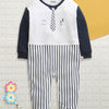 White & Navy Boys Full Sleeves Cotton Trendy Sleepsuit