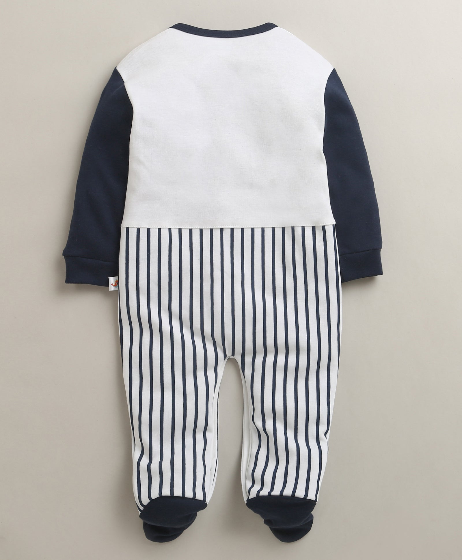 White & Navy Boys Full Sleeves Cotton Trendy Sleepsuit