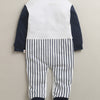 White & Navy Boys Full Sleeves Cotton Trendy Sleepsuit