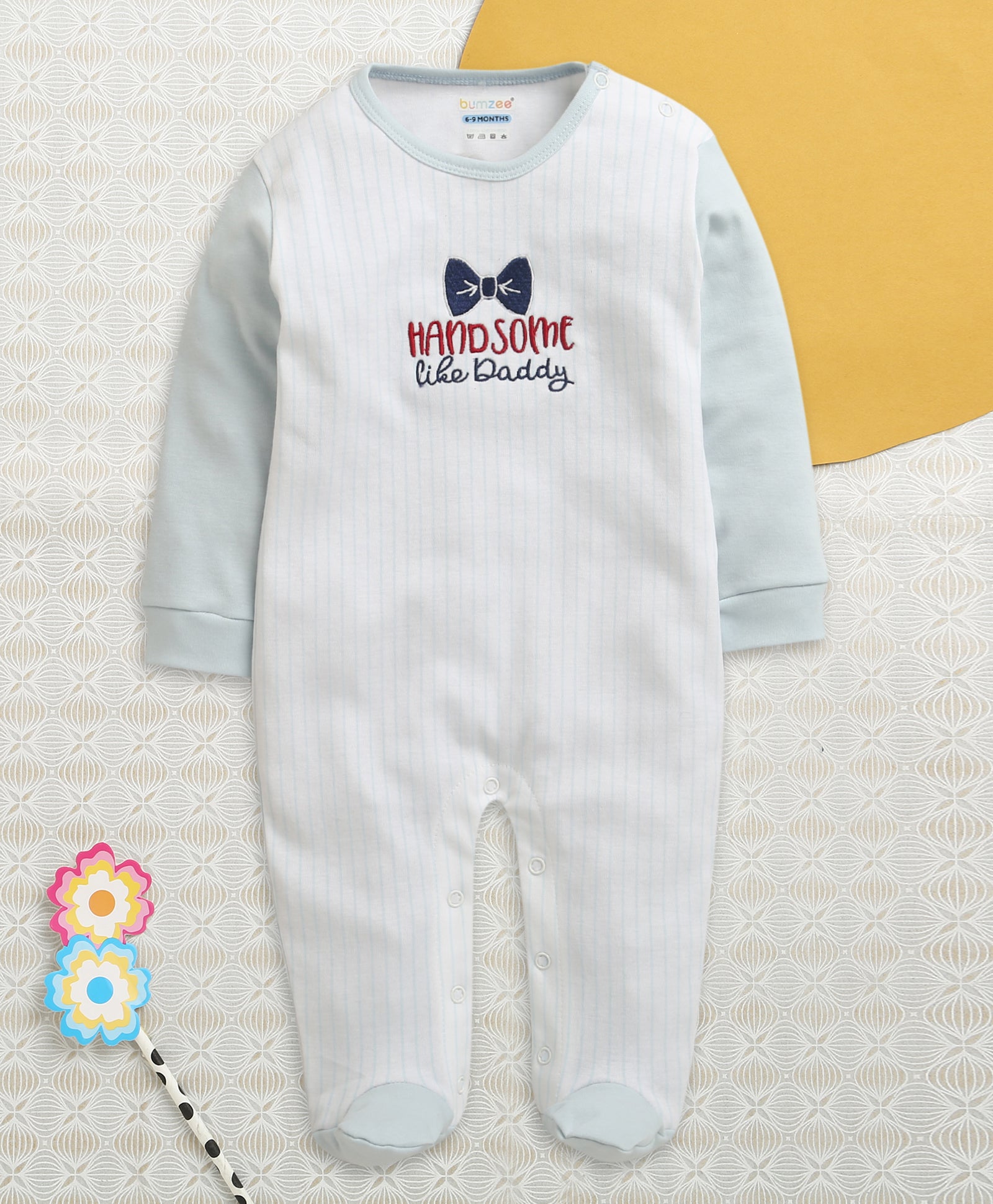 White & Blue Boys Full Sleeves Cotton Trendy Sleepsuit
