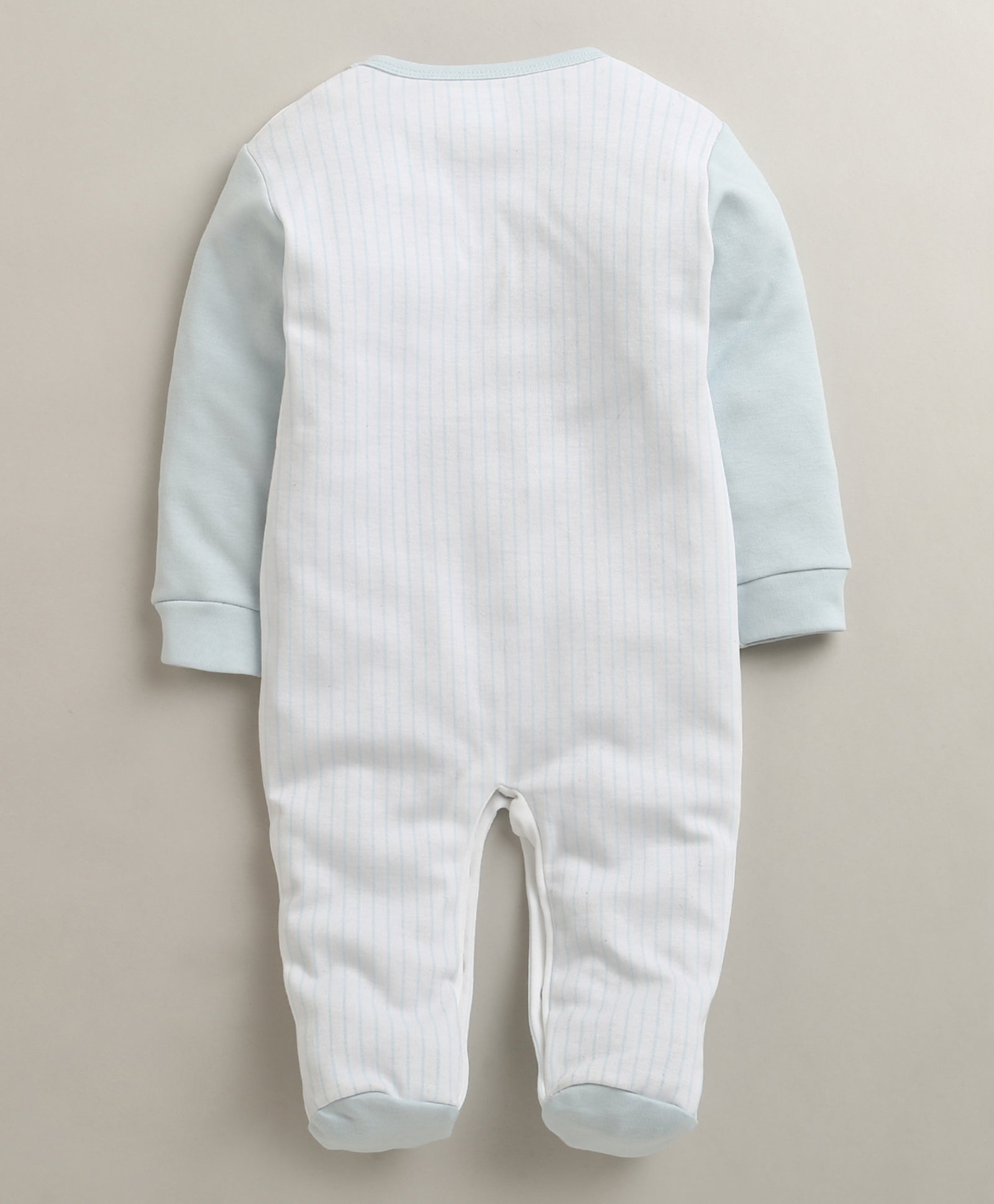 White & Blue Boys Full Sleeves Cotton Trendy Sleepsuit