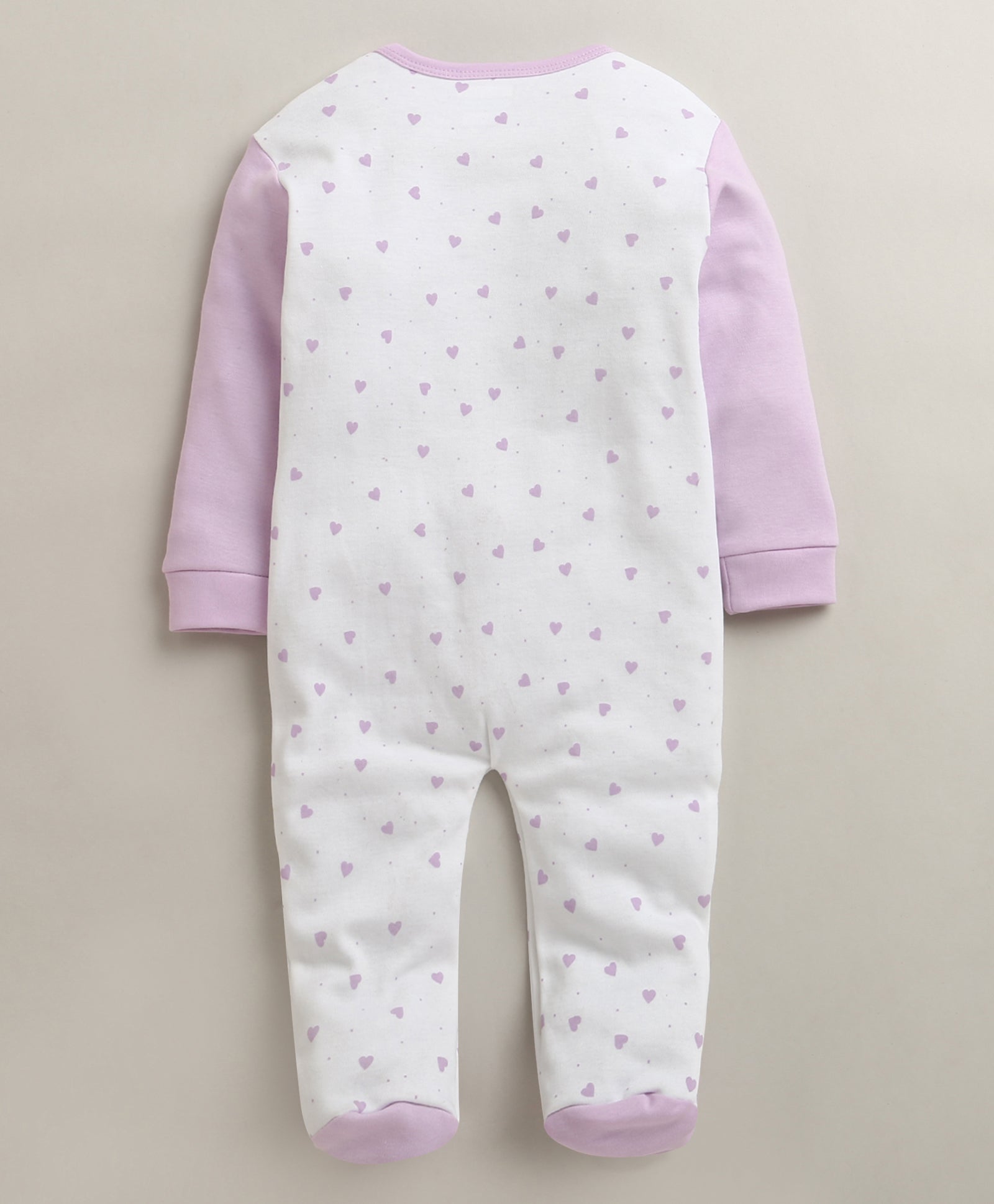 White & Lilac Girls Full Sleeves Cotton Trendy Sleepsuit