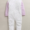 White & Lilac Girls Full Sleeves Cotton Trendy Sleepsuit